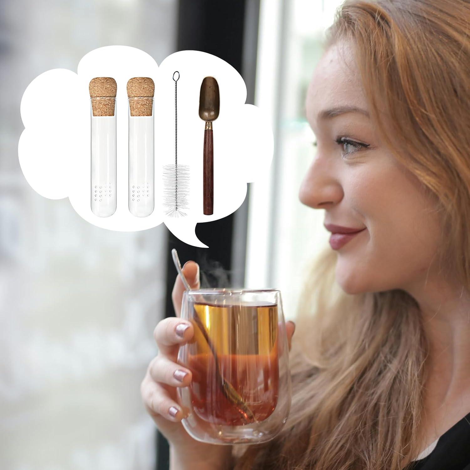 Infusores de Té de Vidrio 2 Pcs Werduoland con Tapa y Cuchara