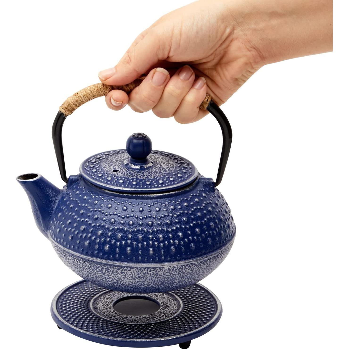 Juego de Tetera de Hierro Fundido Juvale Azul 800 mL 3 Piezas