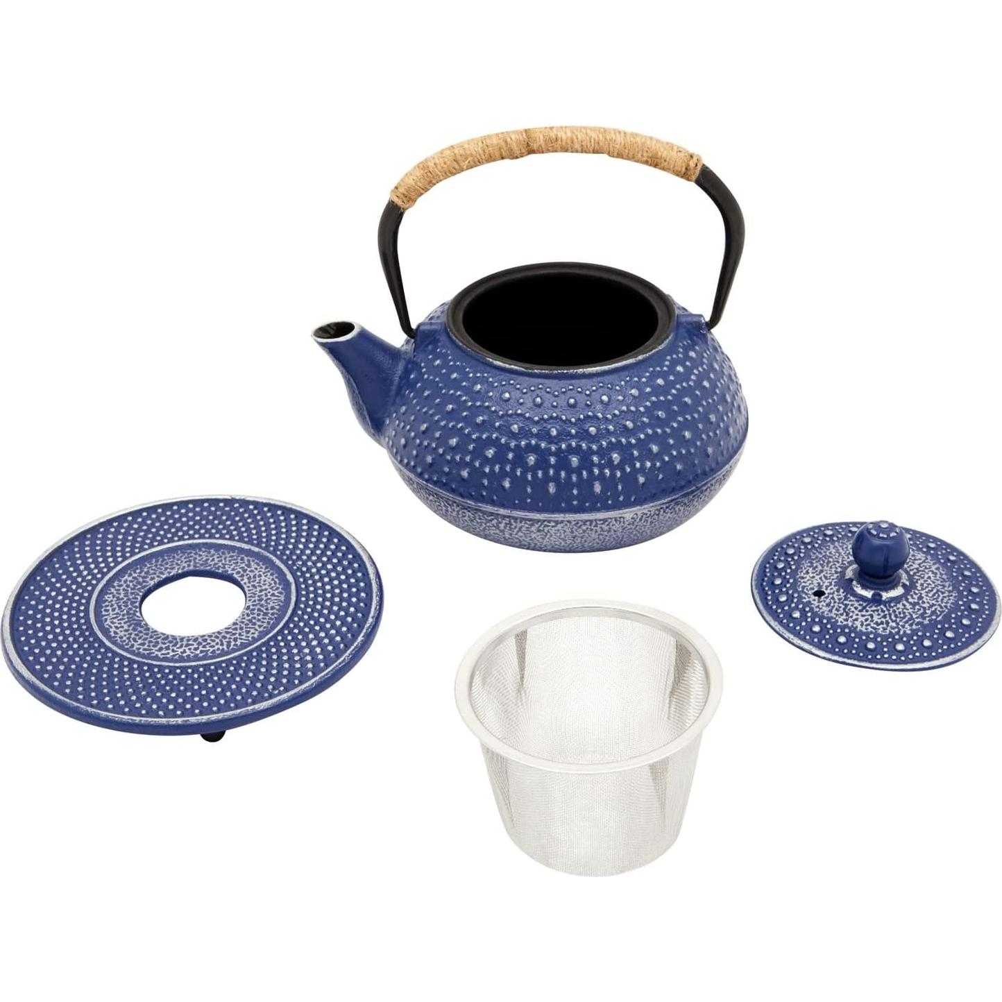 Juego de Tetera de Hierro Fundido Juvale Azul 800 mL 3 Piezas