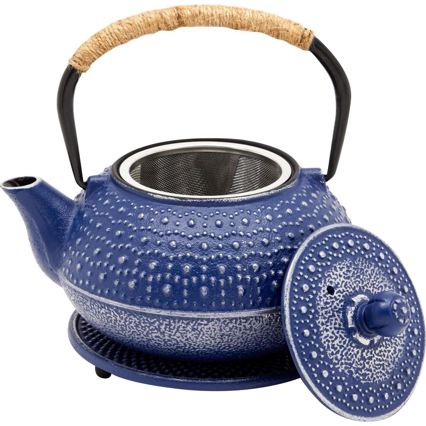 Juego de Tetera de Hierro Fundido Juvale Azul 800 mL 3 Piezas