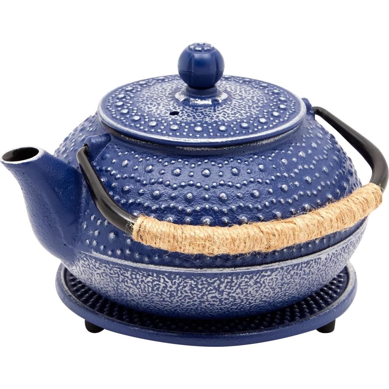 Juego de Tetera de Hierro Fundido Juvale Azul 800 mL 3 Piezas