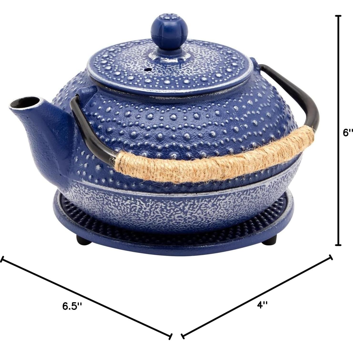 Juego de Tetera de Hierro Fundido Juvale Azul 800 mL 3 Piezas