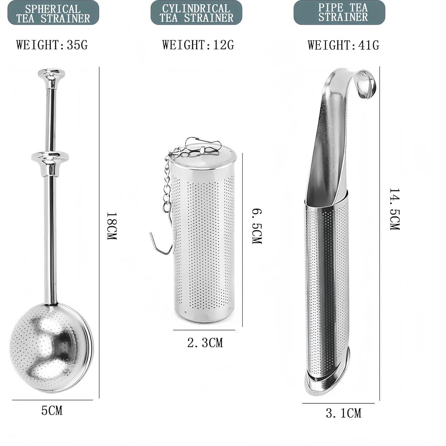 Juego de 3 Infusores de Té Acero Inoxidable SURVART 18x5 cm