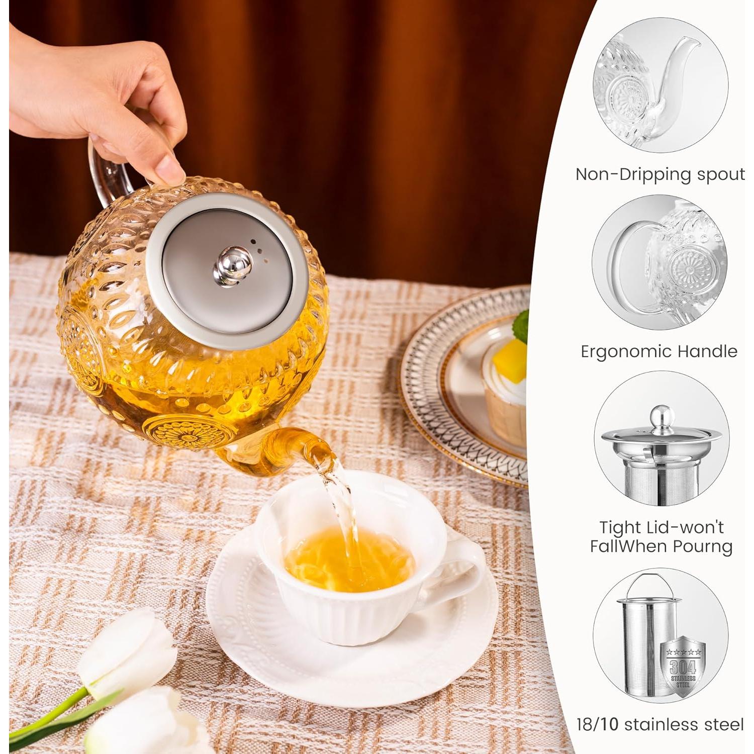 Tetera de Vidrio Borosilicato Amzcku 1500ml con Infusor