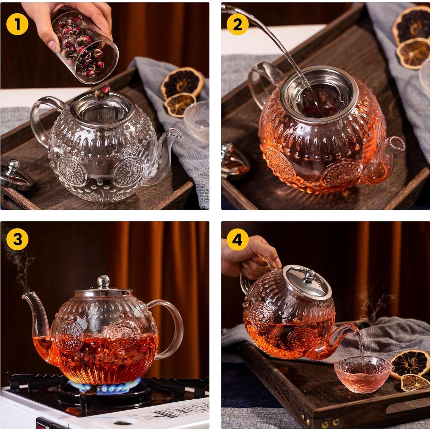 Tetera de Vidrio Borosilicato Amzcku 1500ml con Infusor