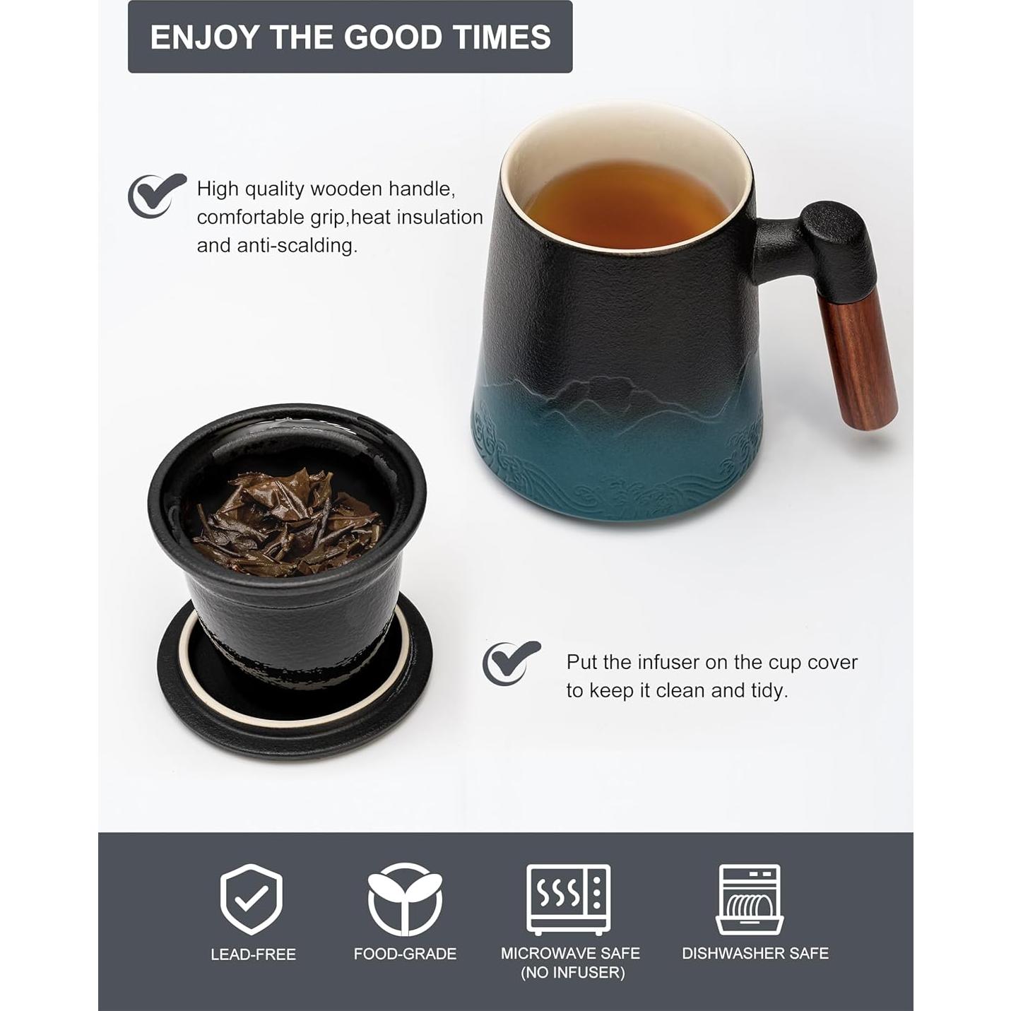 Taza de Té Suyika con Infusor y Tapa 450ml Diseño Montaña