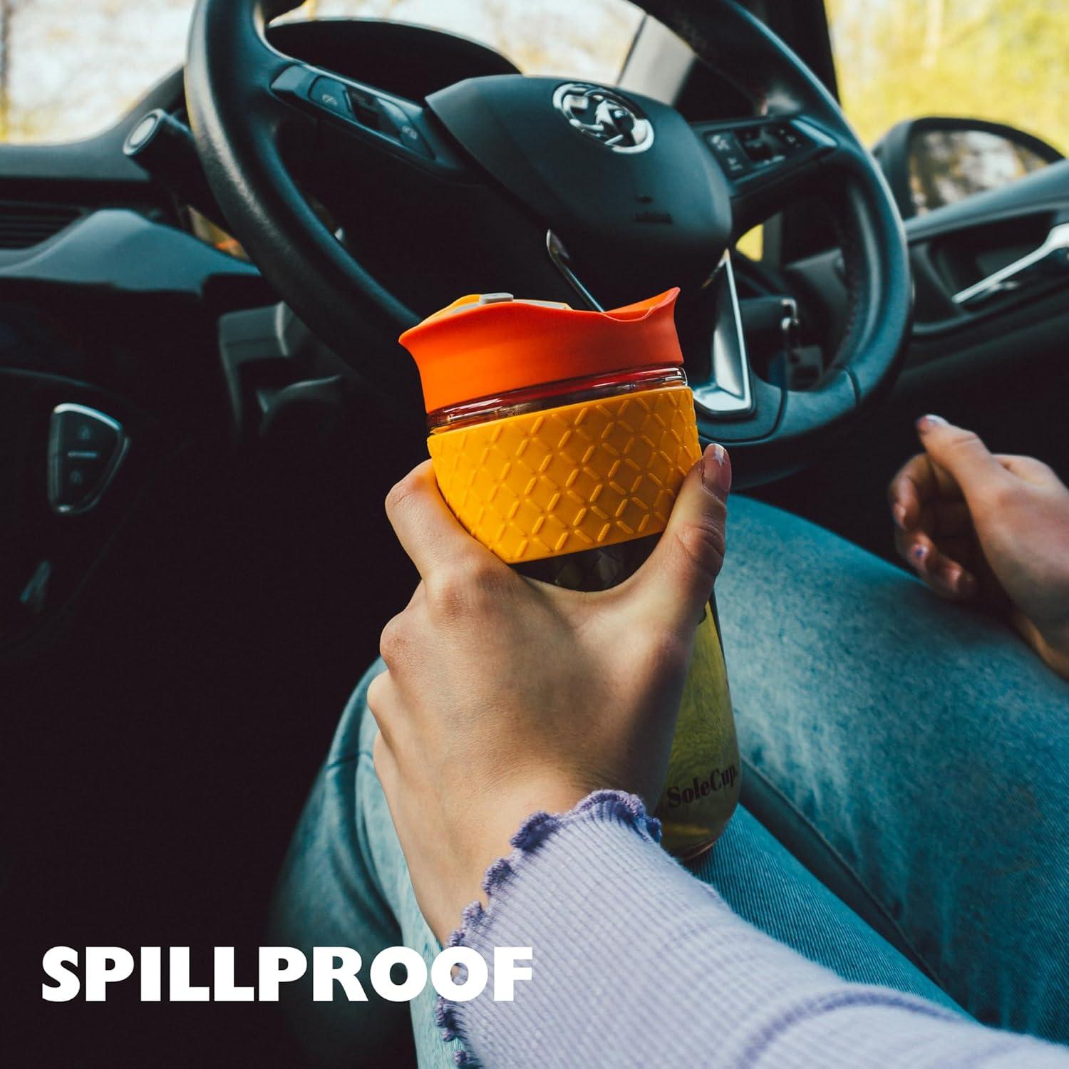 Large Travel Mug Loose Tea Infuser - Detachable Tea Strainer with Spill Proof Lid - 18oz/530ml BPA-Free Reusable Glass Travel Coffee Cup with Silicone Band (Pink) (Grey and Pink)