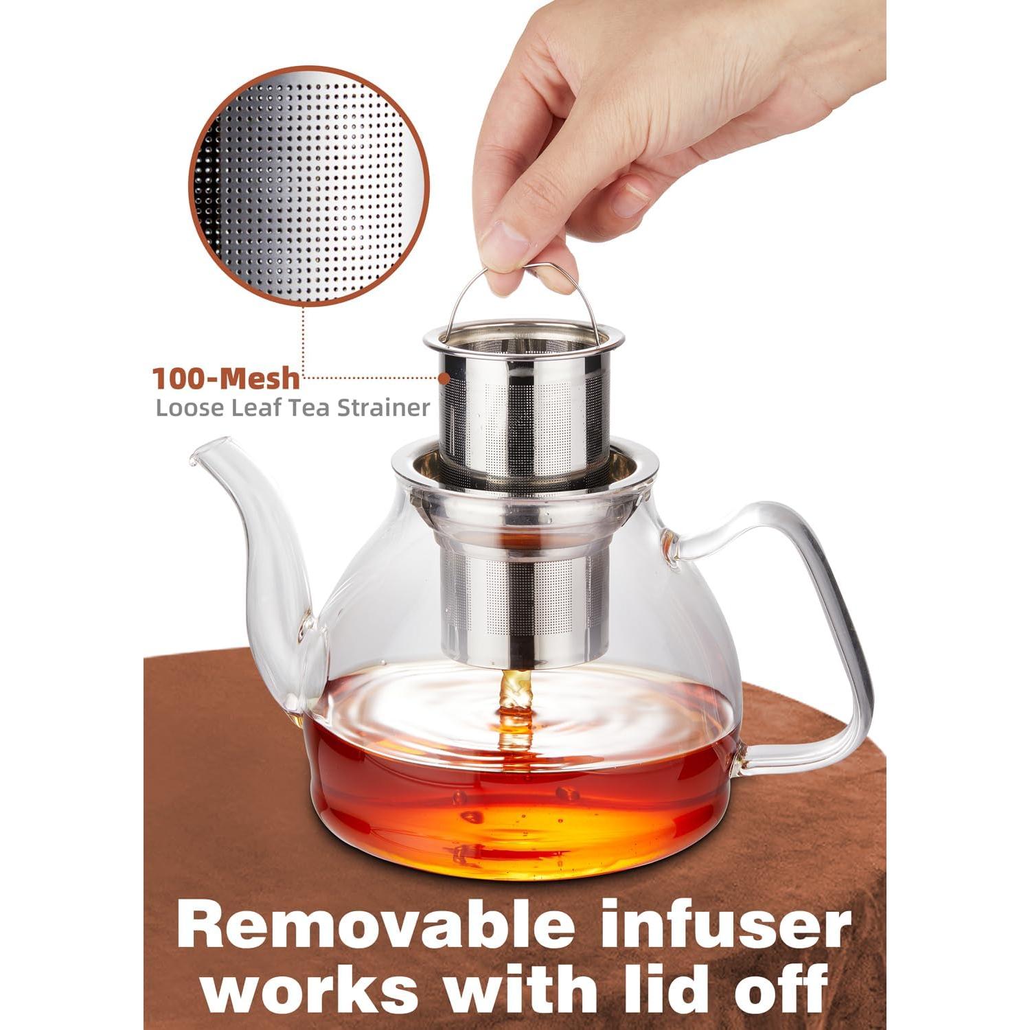 Tetera de Vidrio TETWIN 1000ml con Infusor y 6 Bolas de Té