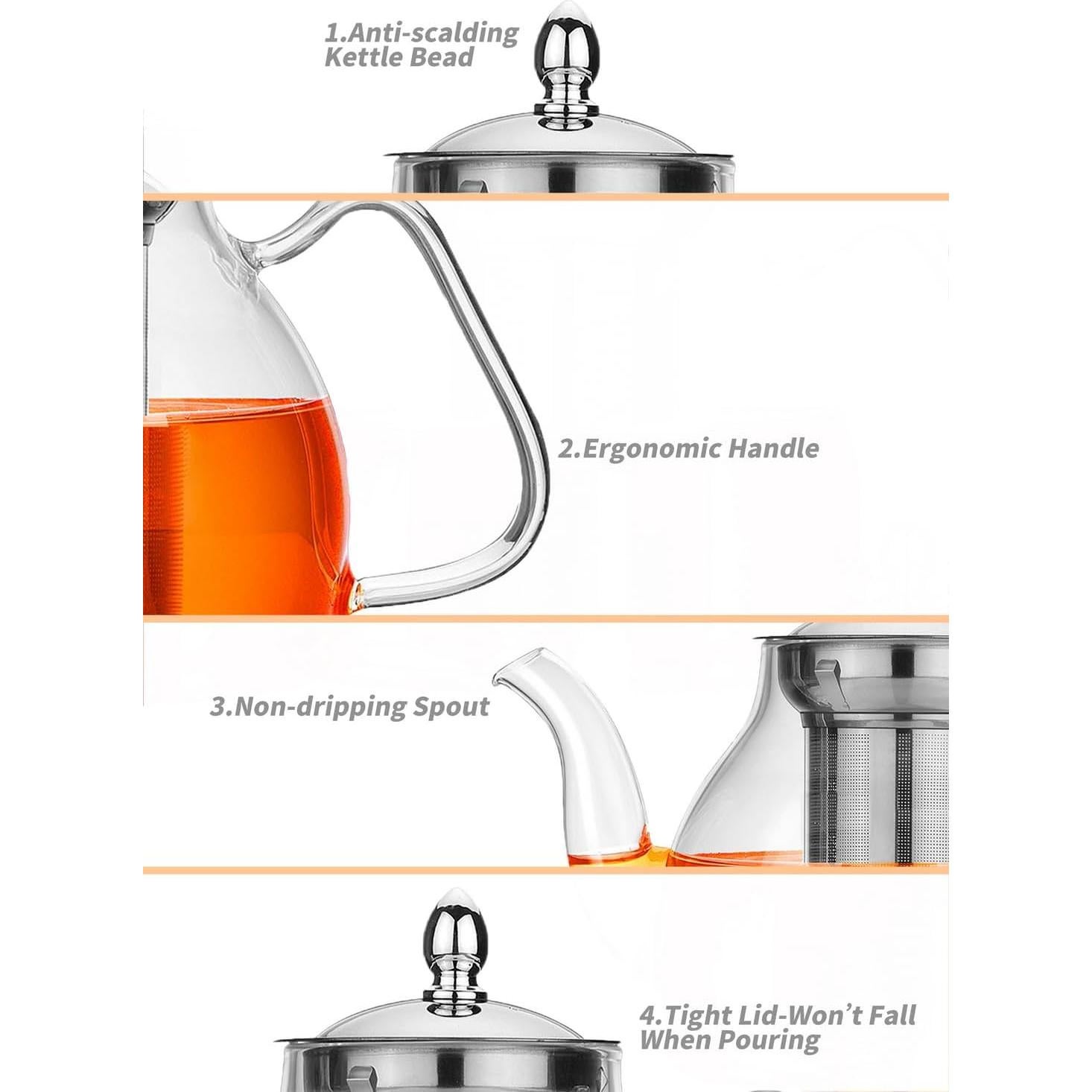 Tetera de Vidrio TETWIN 1000ml con Infusor y 6 Bolas de Té