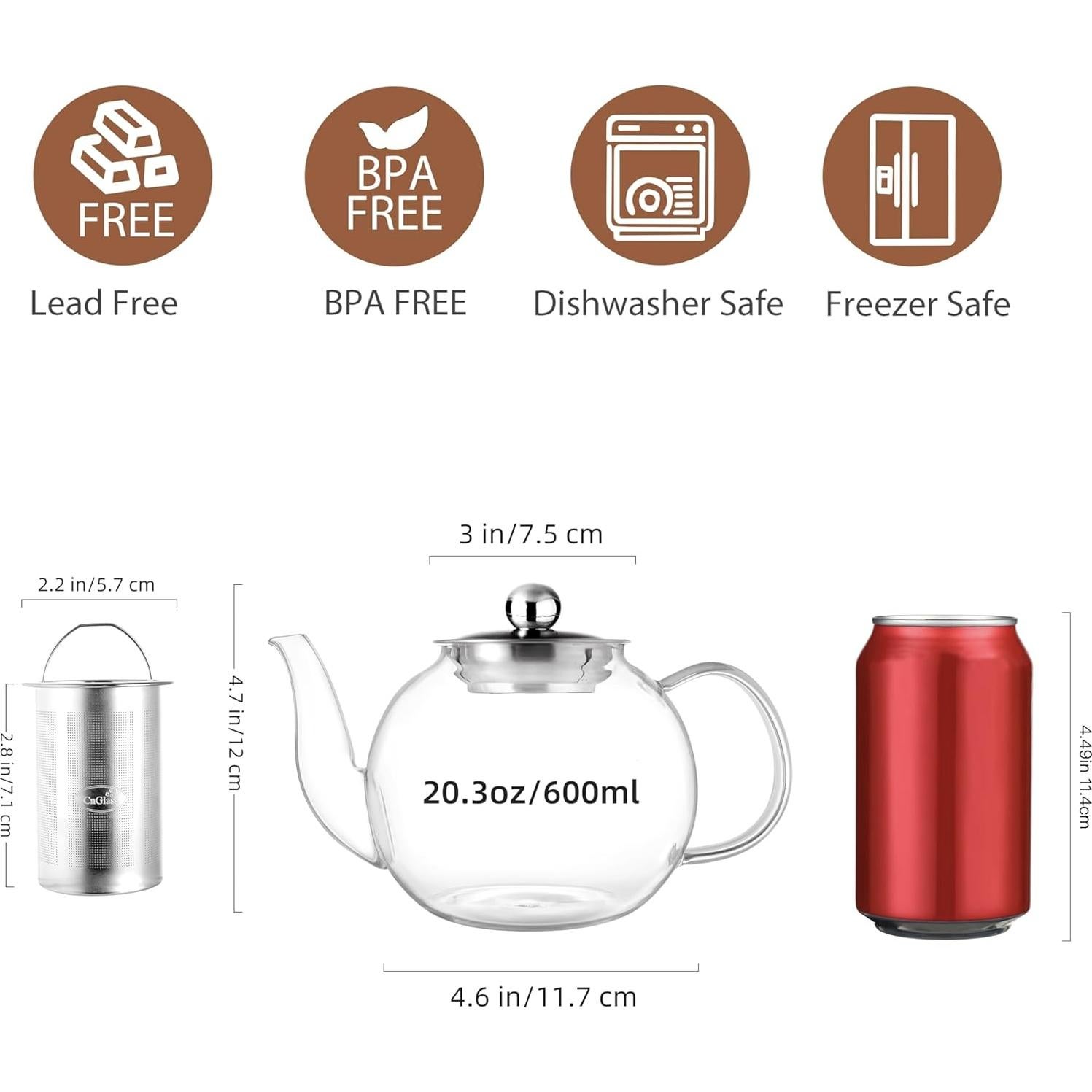 Tetera de Vidrio CNGLASS 600ml con Infusor Removible