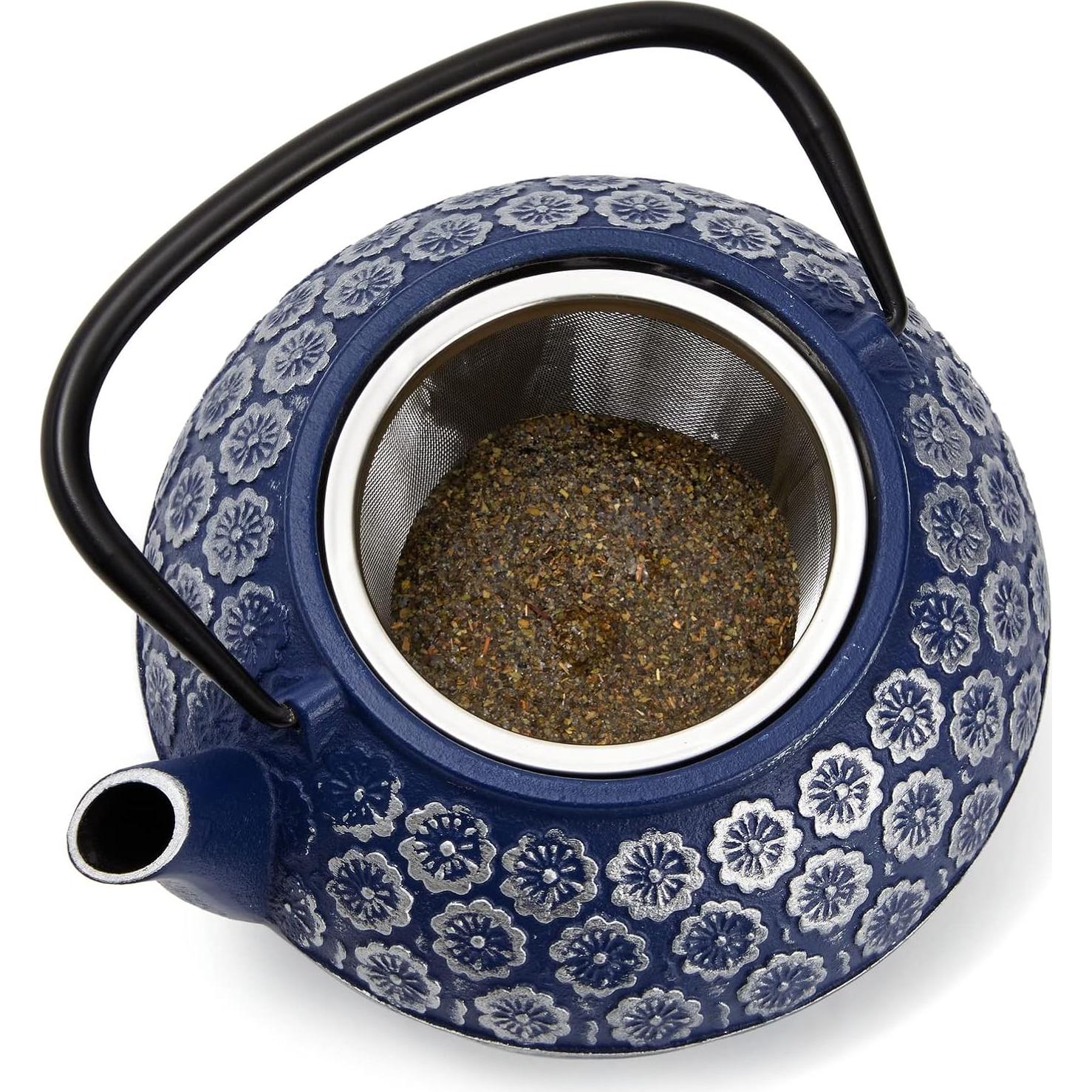 Hervidor de Hierro Fundido Juvale 1005 ml Azul con Infusor