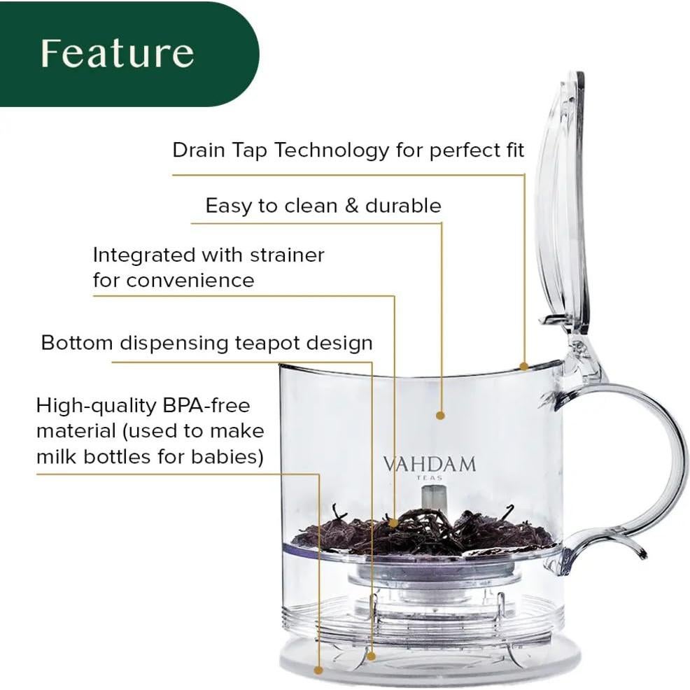 Infusor de Té VAHDAM 16oz Libre de BPA - Tetera Inteligente