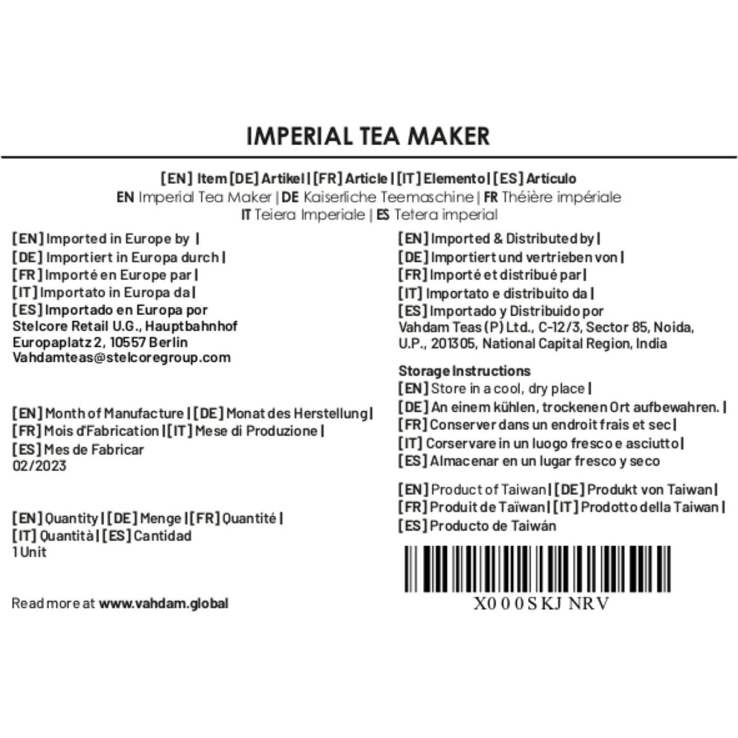 Infusor de Té VAHDAM 16oz Libre de BPA - Tetera Inteligente