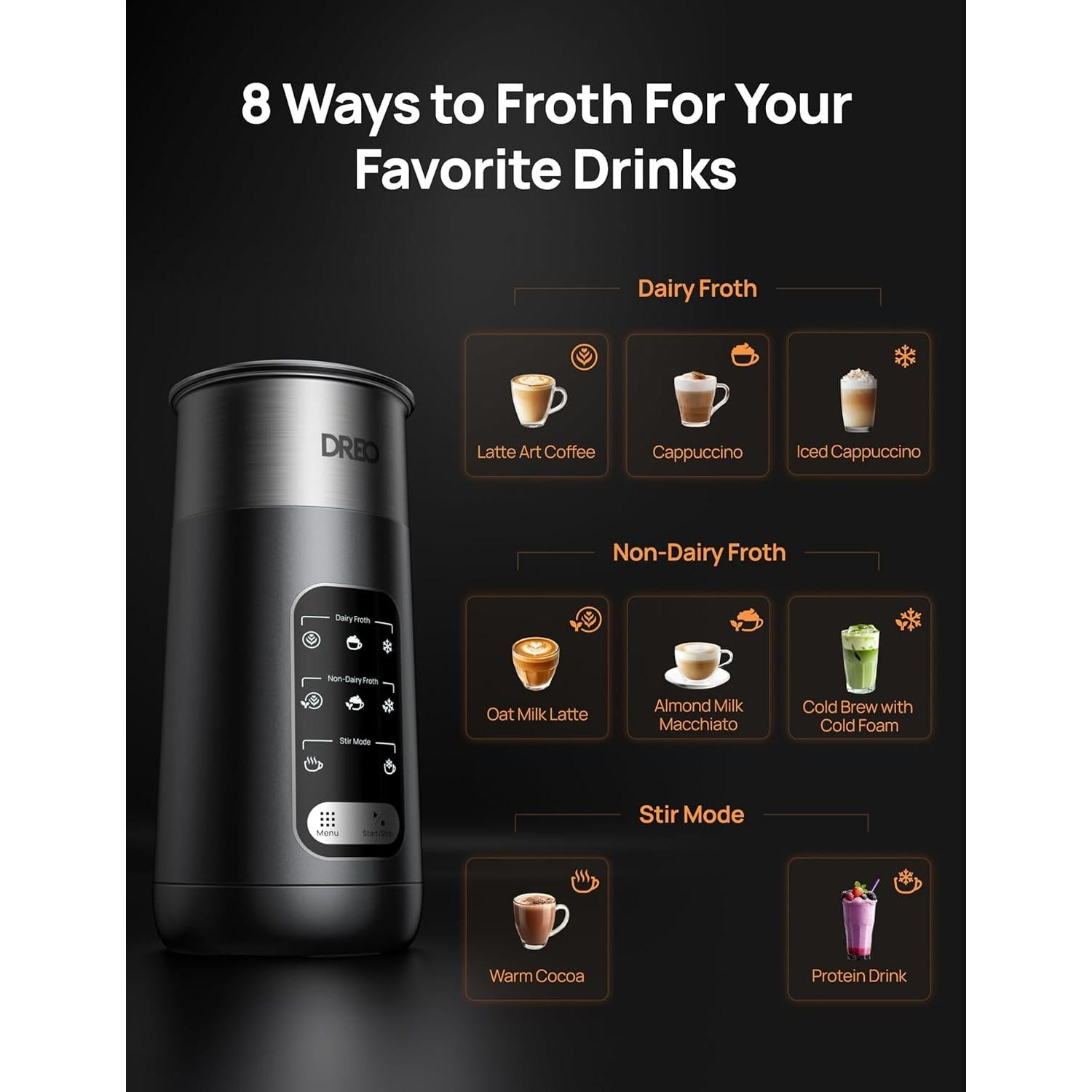 Espumador de Leche Dreo DR-KMF002 8-en-1 270ml Eléctrico