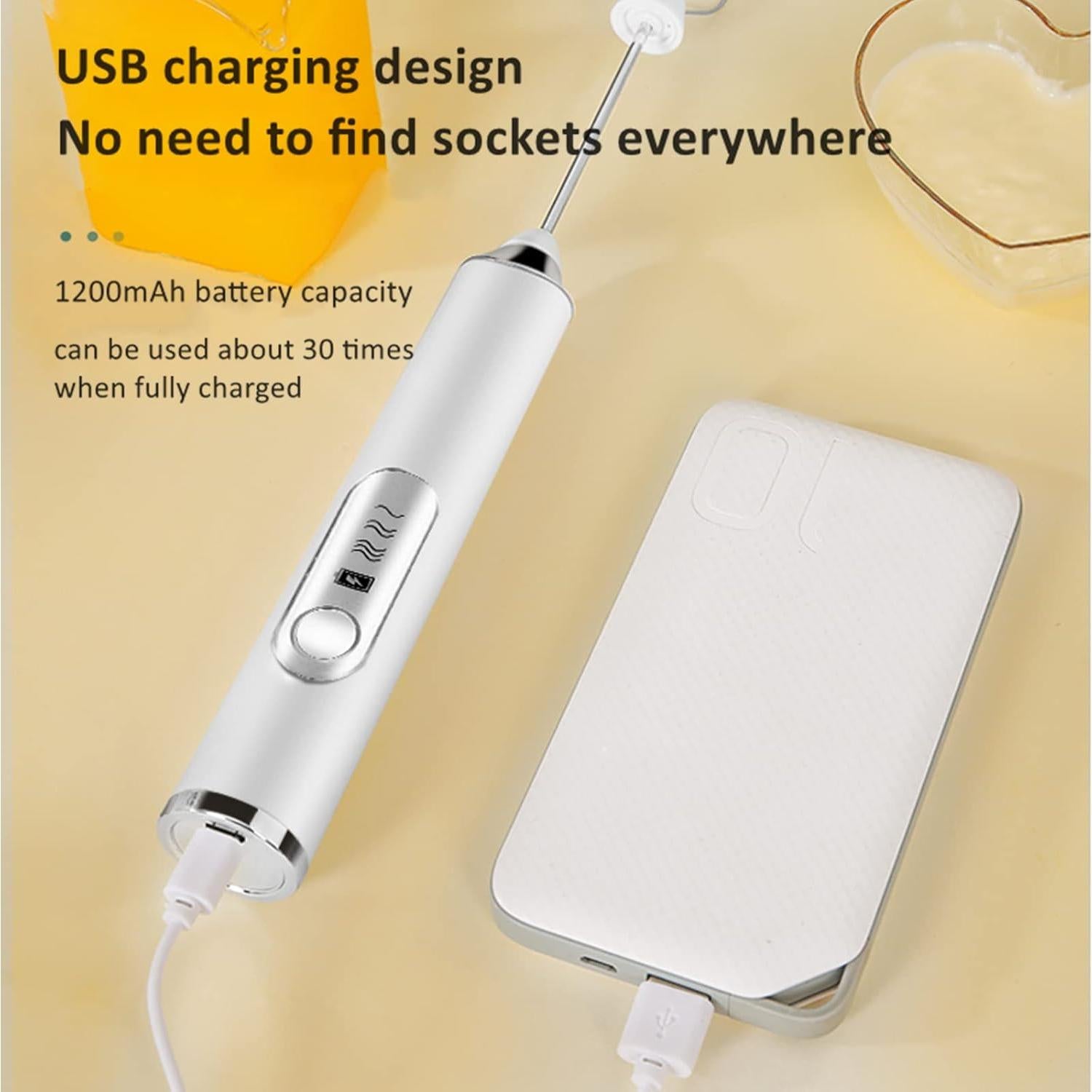 Espumador de Leche Recargable JrundMsoxz 3 Velocidades Blanco