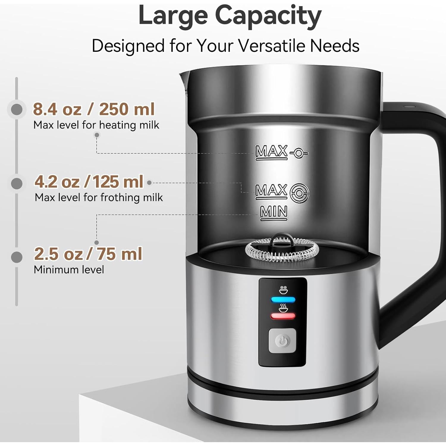 Espumador de Leche Secura Eléctrico 250ml Acero Inoxidable