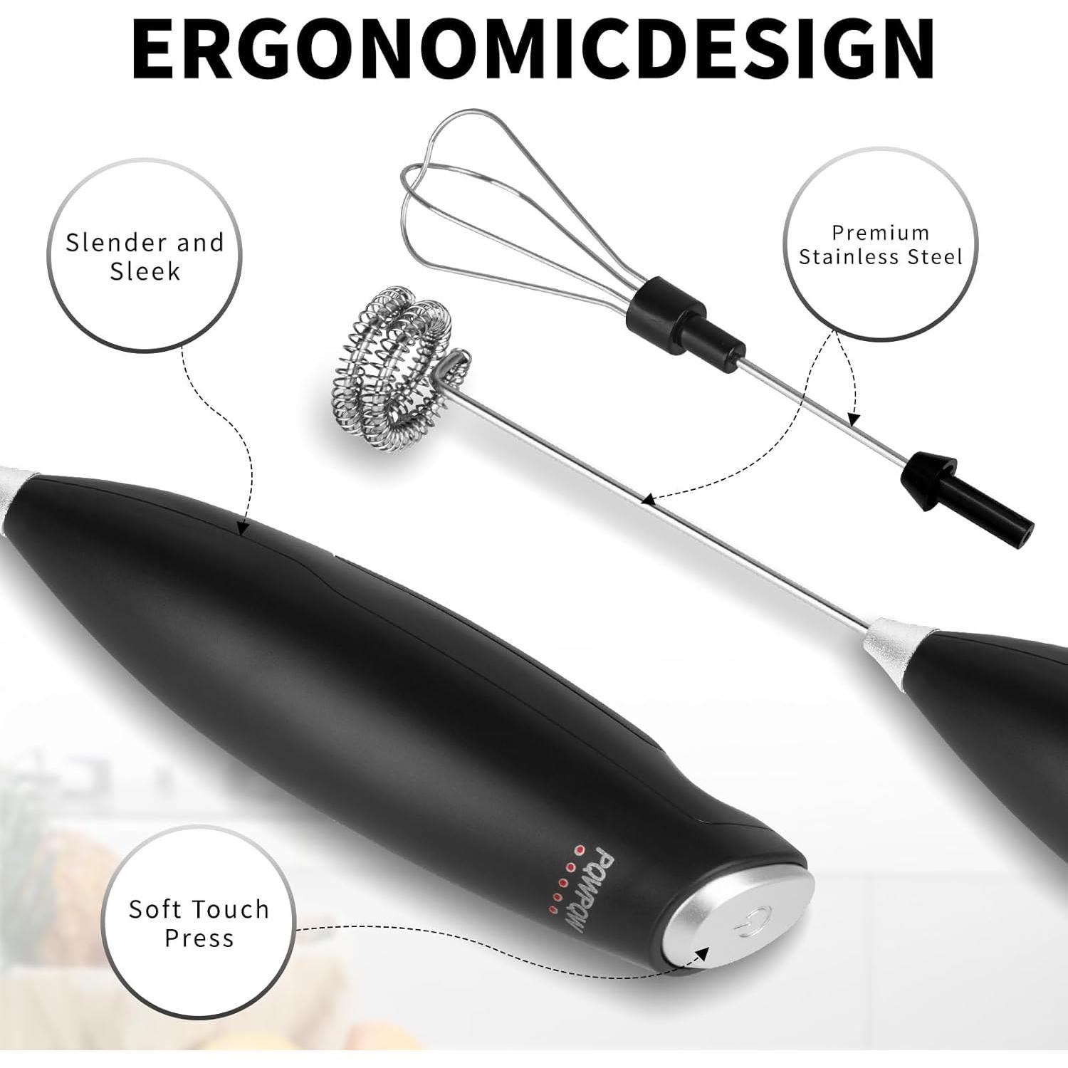 Espumador de Leche Portátil PQWPQW KM-DDQ Recargable Negro