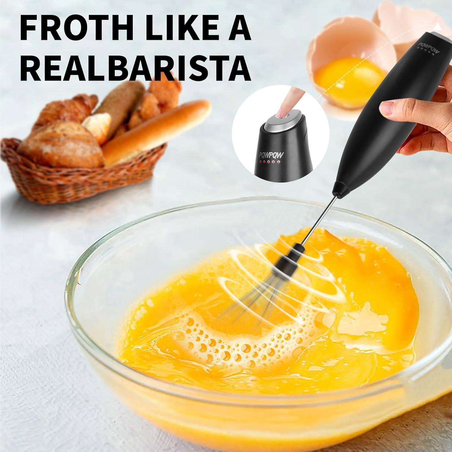 Espumador de Leche Portátil PQWPQW KM-DDQ Recargable Negro