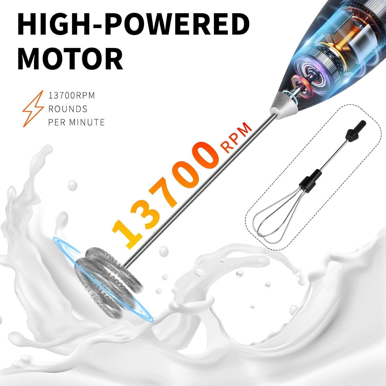 Espumador de Leche Portátil PQWPQW KM-DDQ Recargable Negro