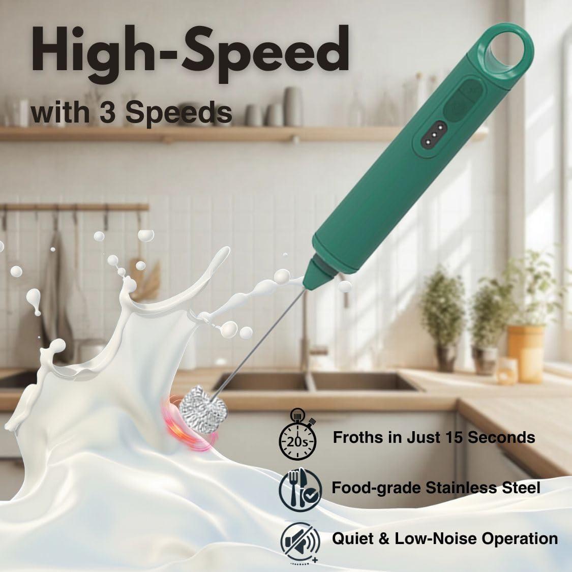 Espumador de Leche Eléctrico VOMELON Portátil 3 Velocidades Verde