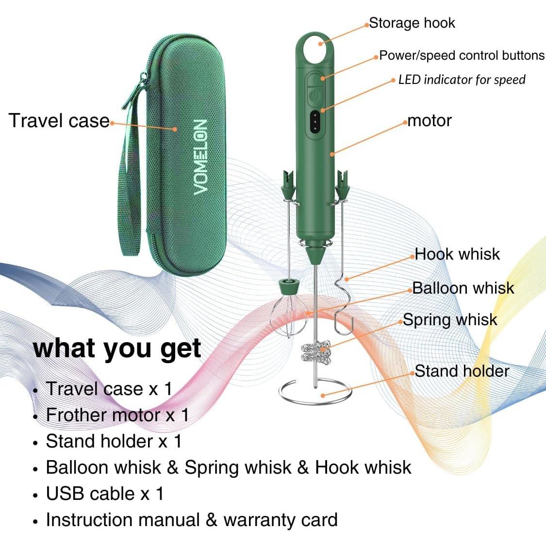 Espumador de Leche Eléctrico VOMELON Portátil 3 Velocidades Verde