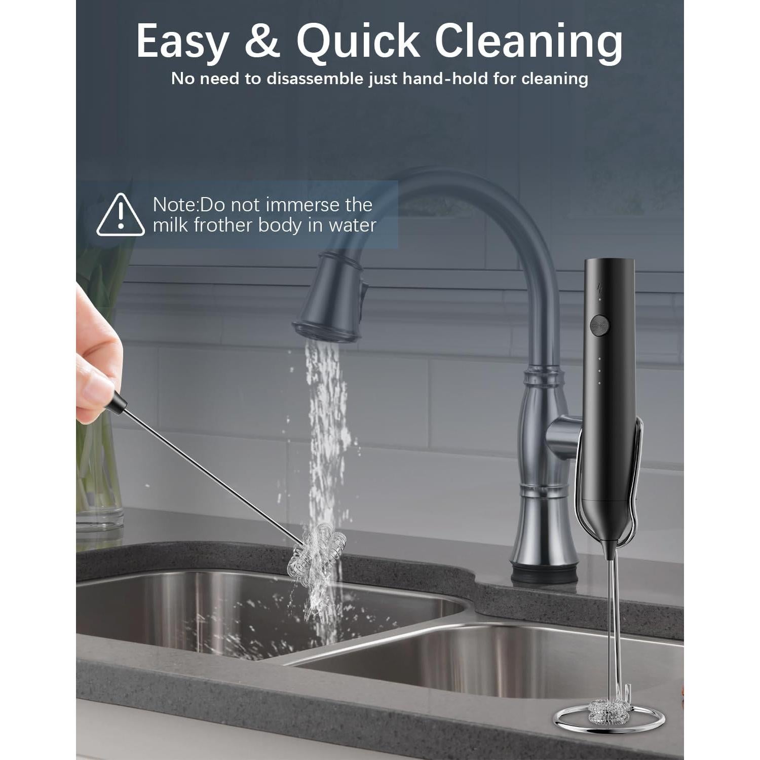 Espumador de Leche Eléctrico QTDHG Recargable Negro 10W