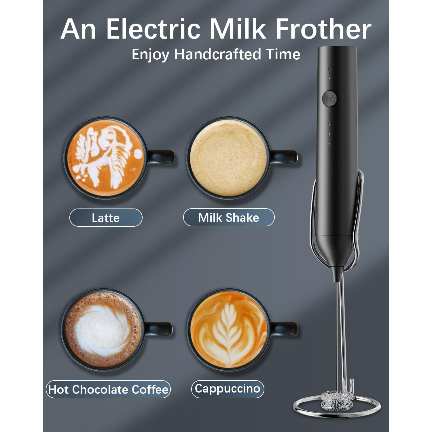 Espumador de Leche Eléctrico QTDHG Recargable Negro 10W