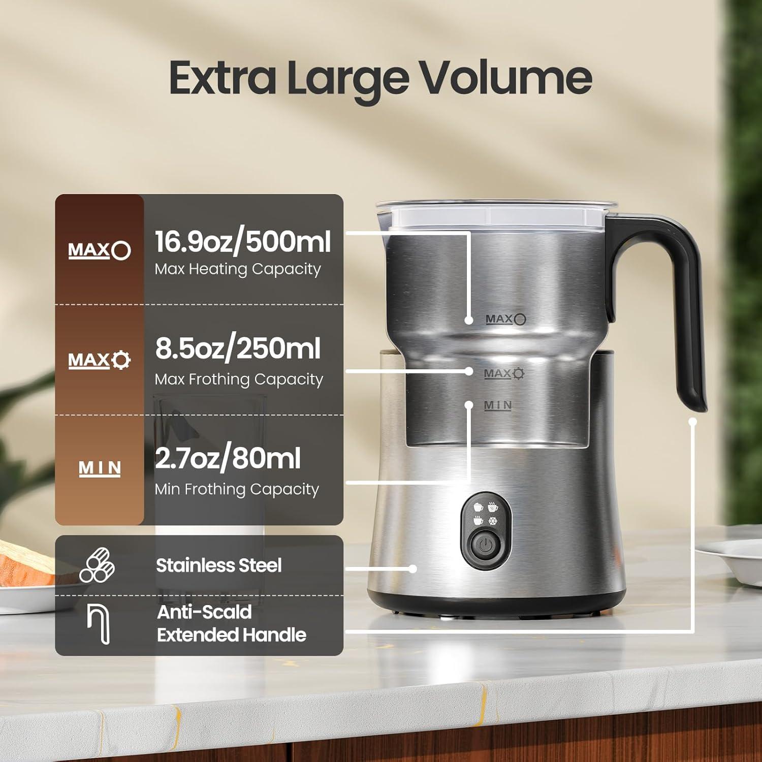 Espumador y Calentador de Leche Eléctrico TOPZEE TMF-350-SIL 500ml