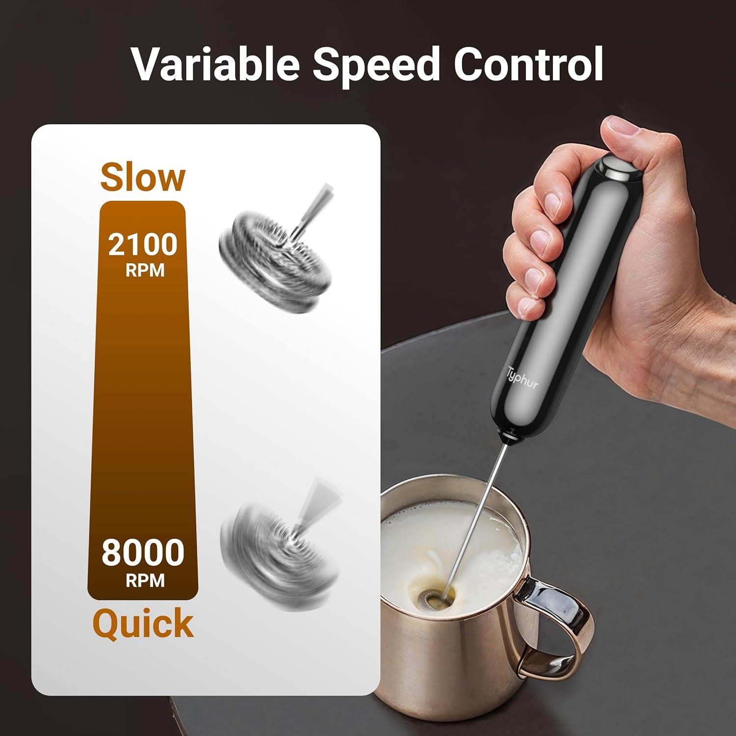 Espumador de Leche Typhur MF03 con Velocidad Variable y Soporte