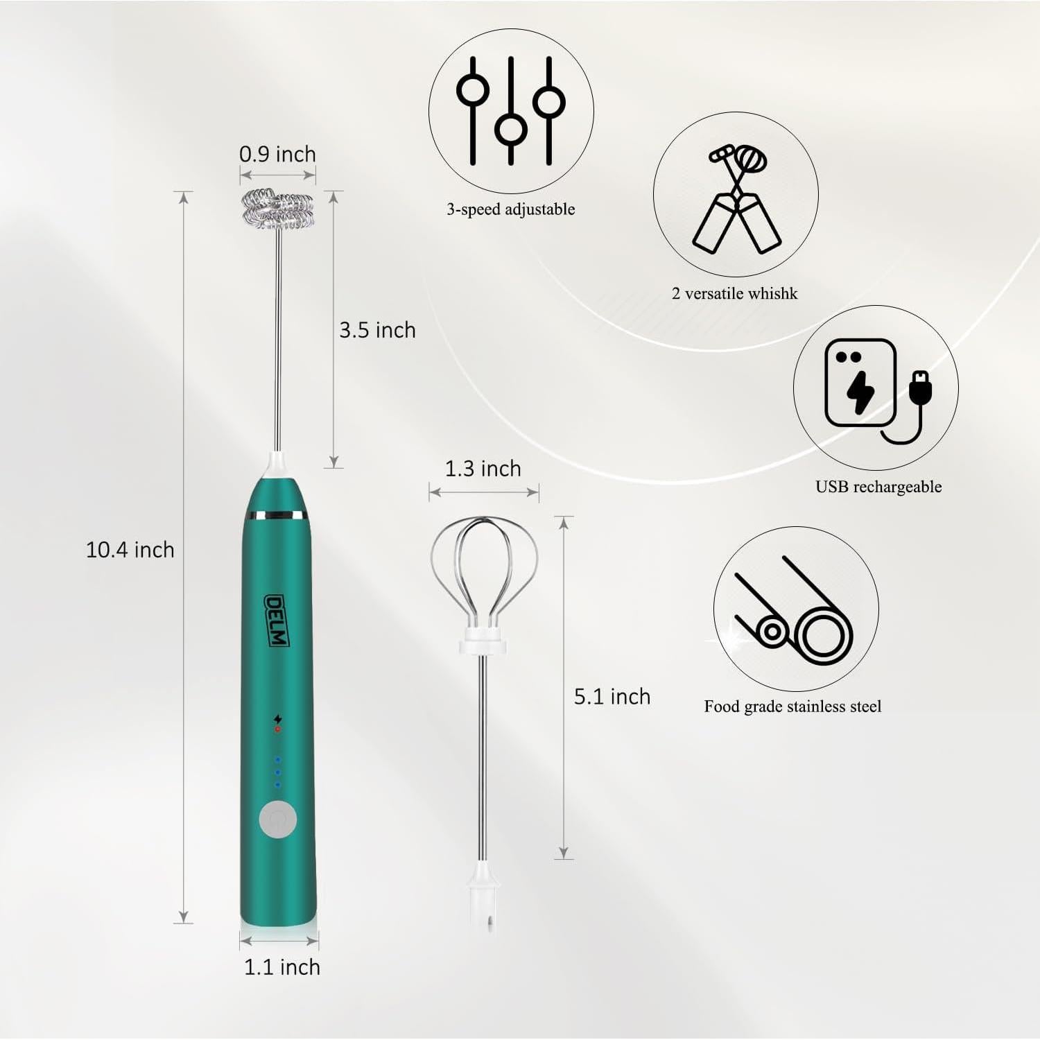 Espumador de Leche Eléctrico DELM Verde - Acero Inoxidable, USB