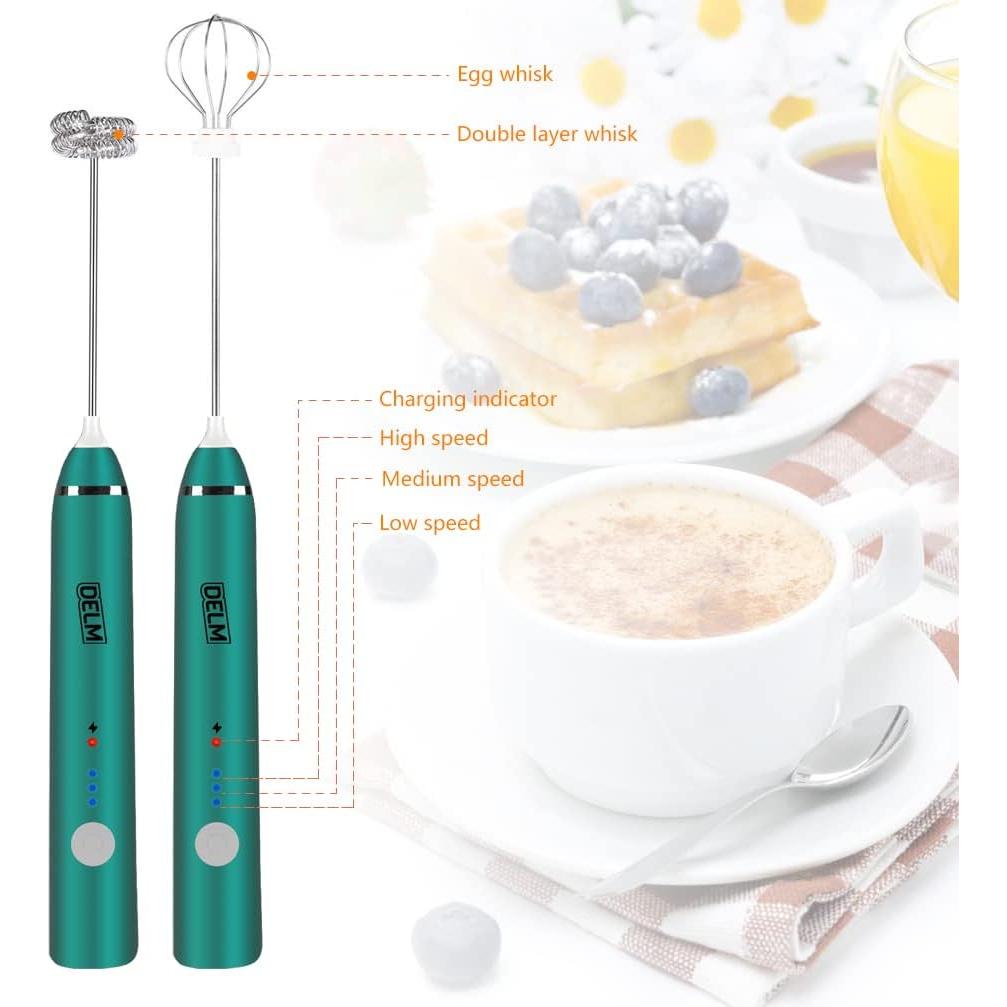 Espumador de Leche Eléctrico DELM Verde - Acero Inoxidable, USB