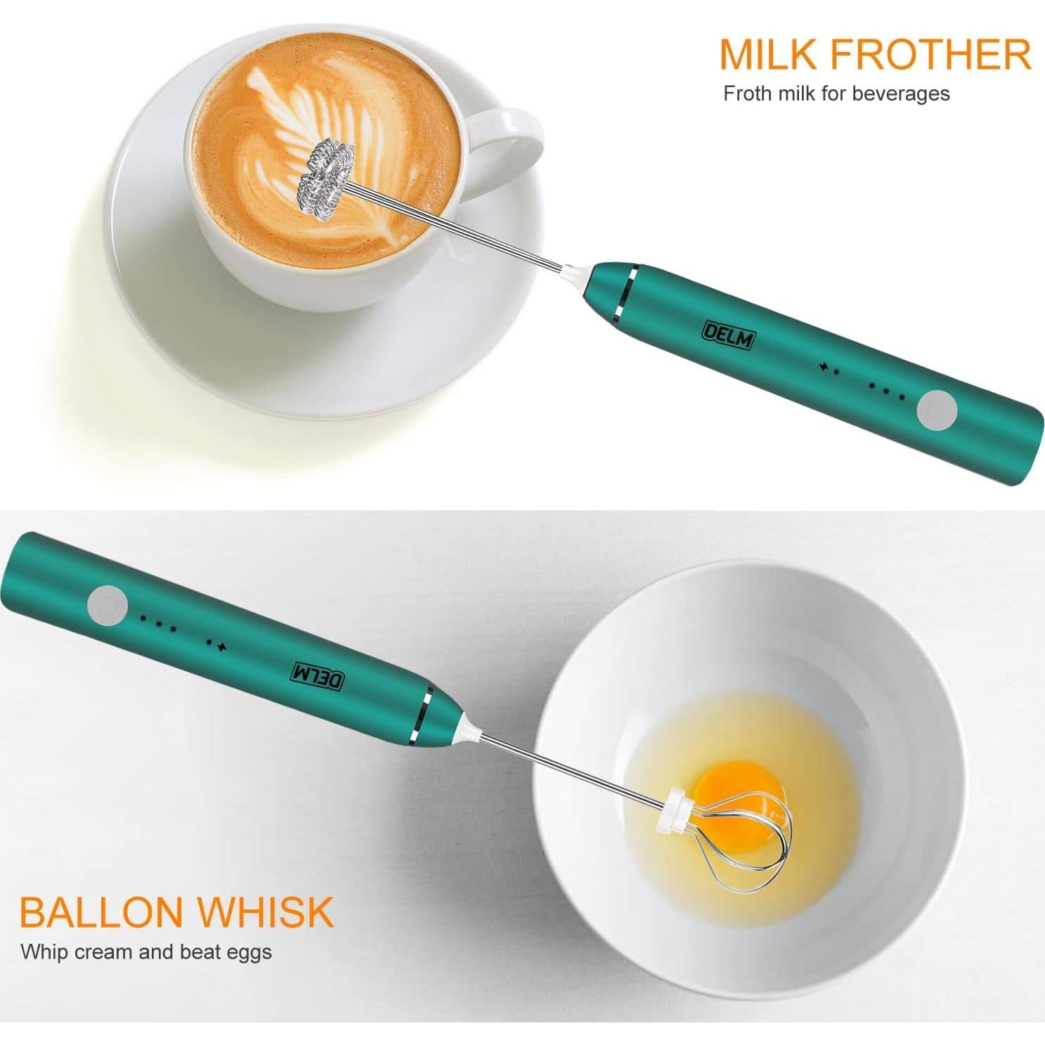Espumador de Leche Eléctrico DELM Verde - Acero Inoxidable, USB