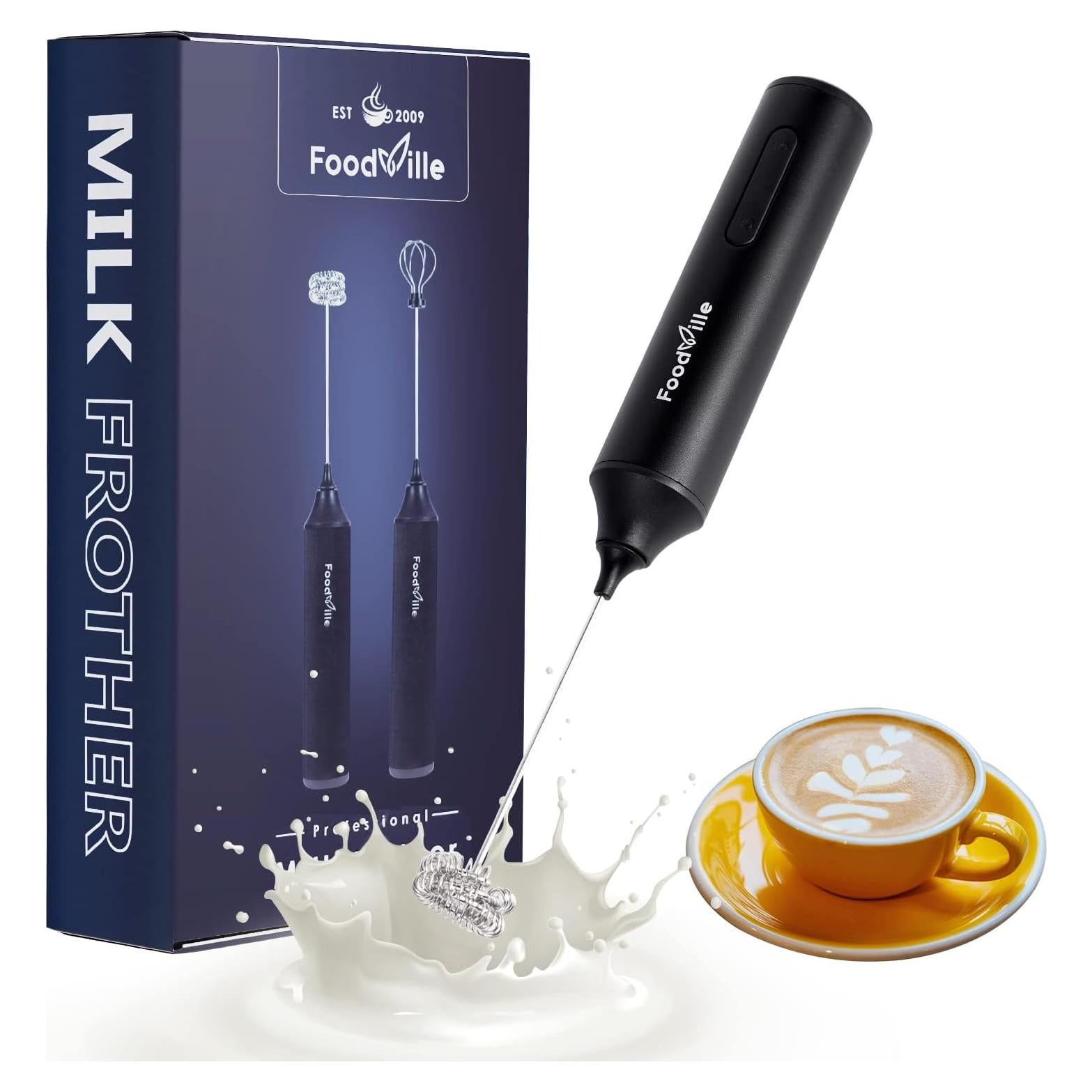 Espumador de Leche Recargable FoodVille MF05 Negro USB 0.47L