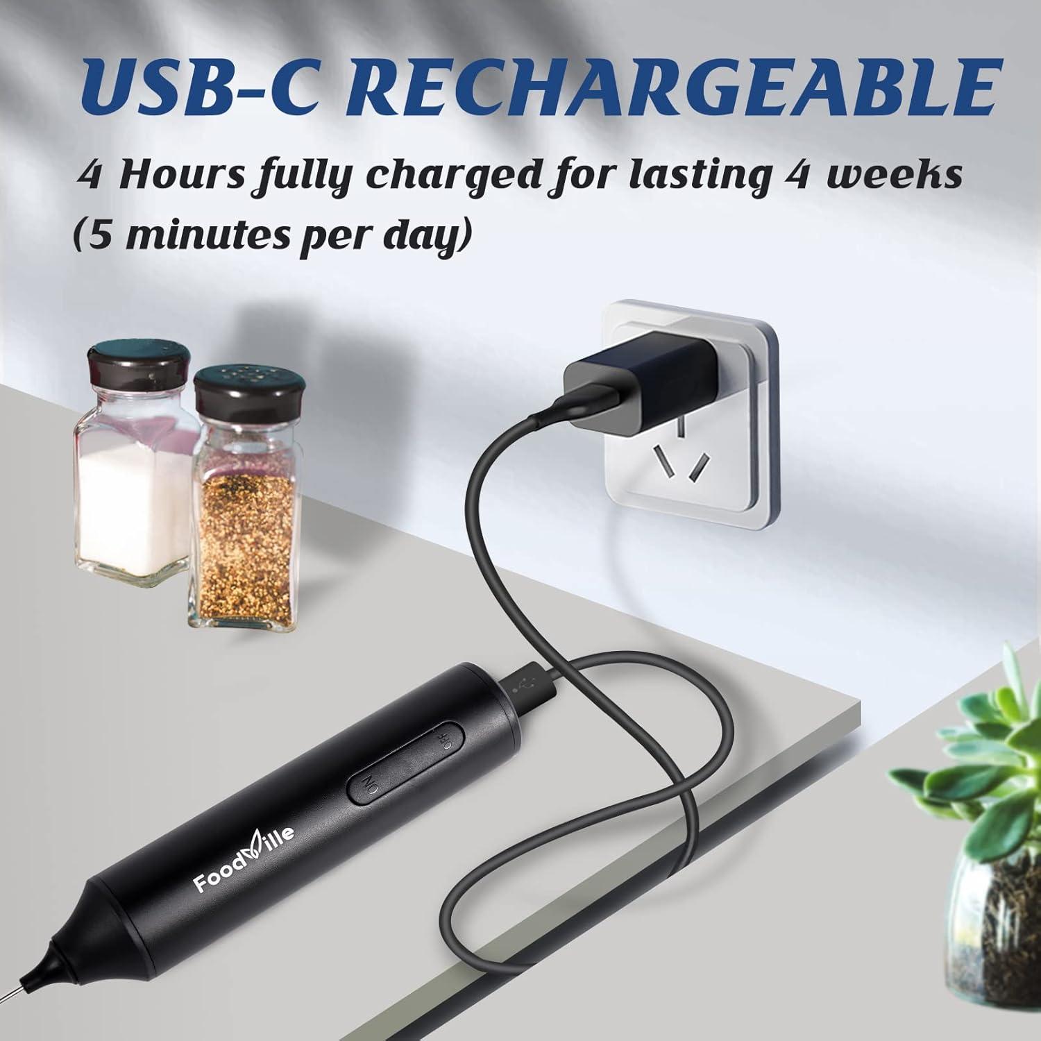 Espumador de Leche Recargable FoodVille MF05 Negro USB 0.47L