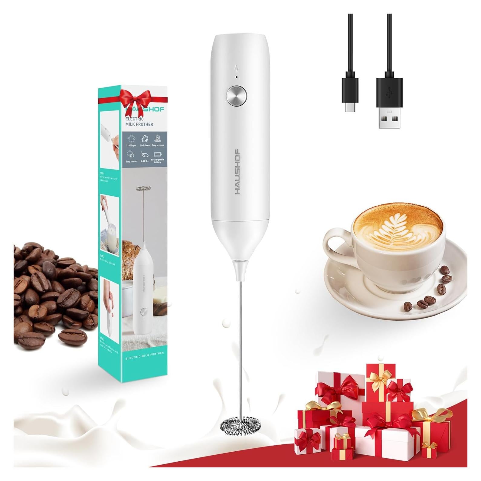 Espumador de Leche Eléctrico HAUSHOF Blanco Recargable USB-C
