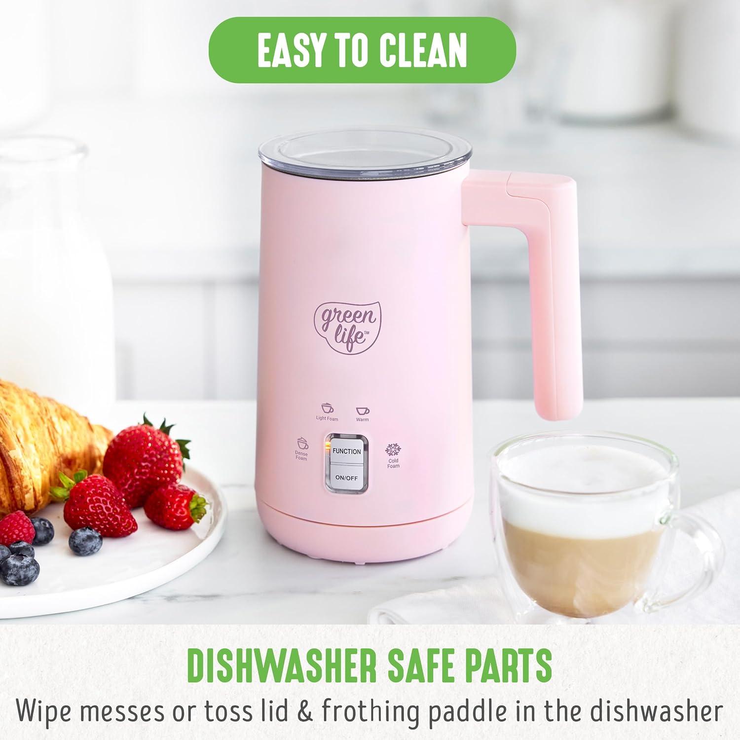 Espumador de Leche Eléctrico GreenLife 0.29L Rosa 4-en-1