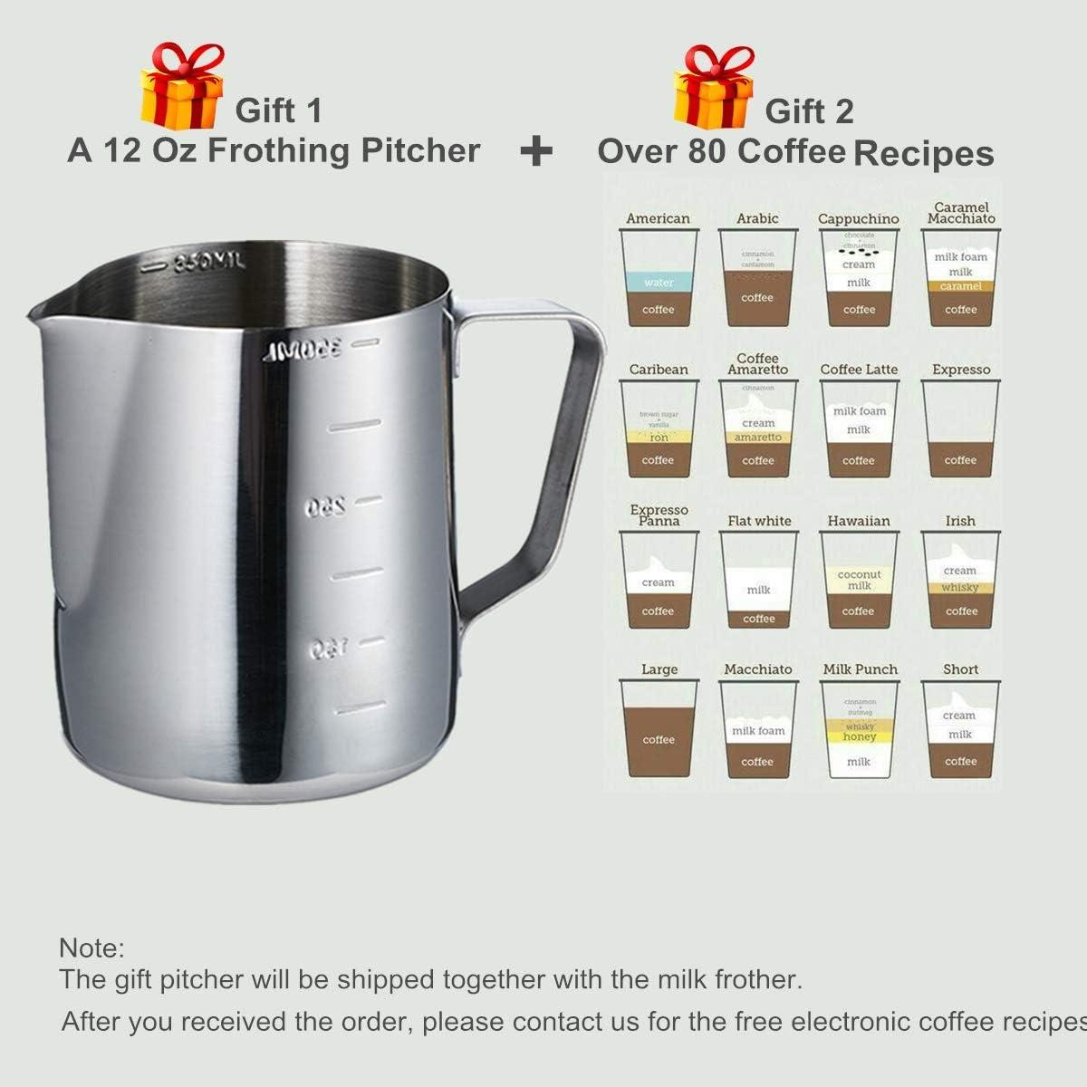 Espumador de Leche Eléctrico BASECENT 350ml Acero Inoxidable