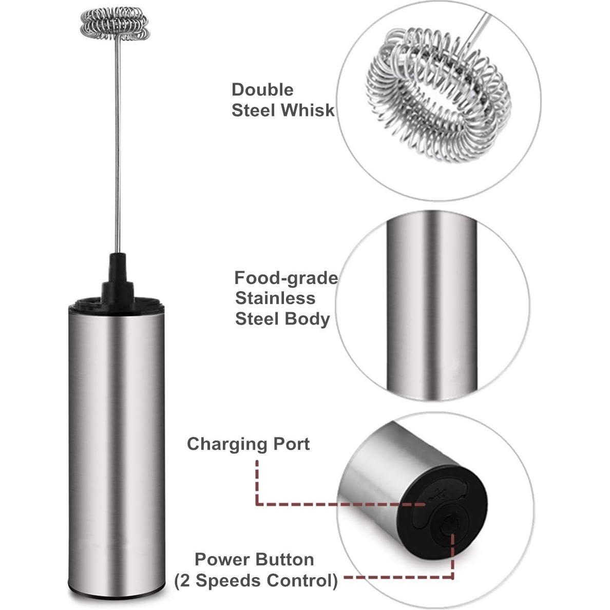 Espumador de Leche Eléctrico BASECENT 350ml Acero Inoxidable