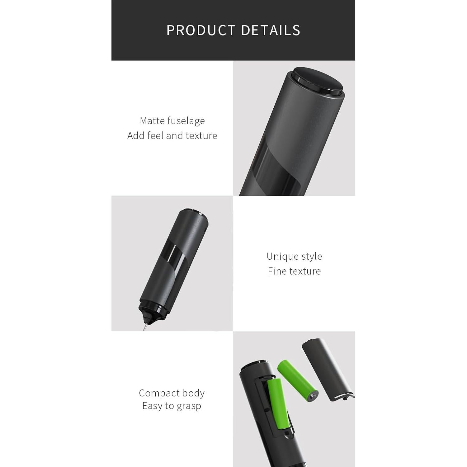 Espumador de Leche de Viaje WBJHYM con Tapa 0.3L Negro