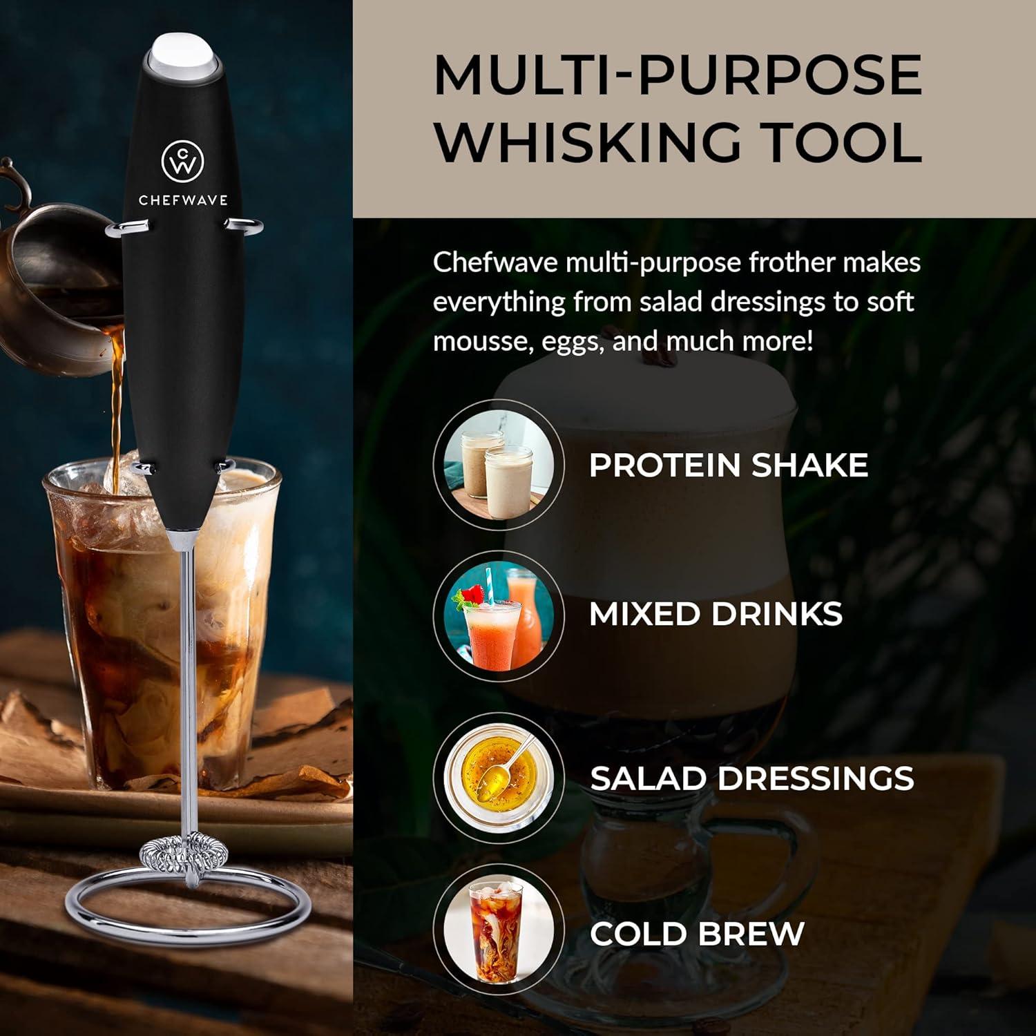 Espumador de Leche ChefWave CW-MFSB Negro con Soporte