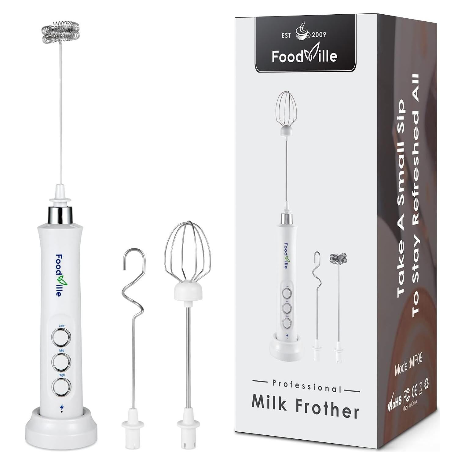 Espumador de Leche Recargable FoodVille MF09 con 3 Varillas