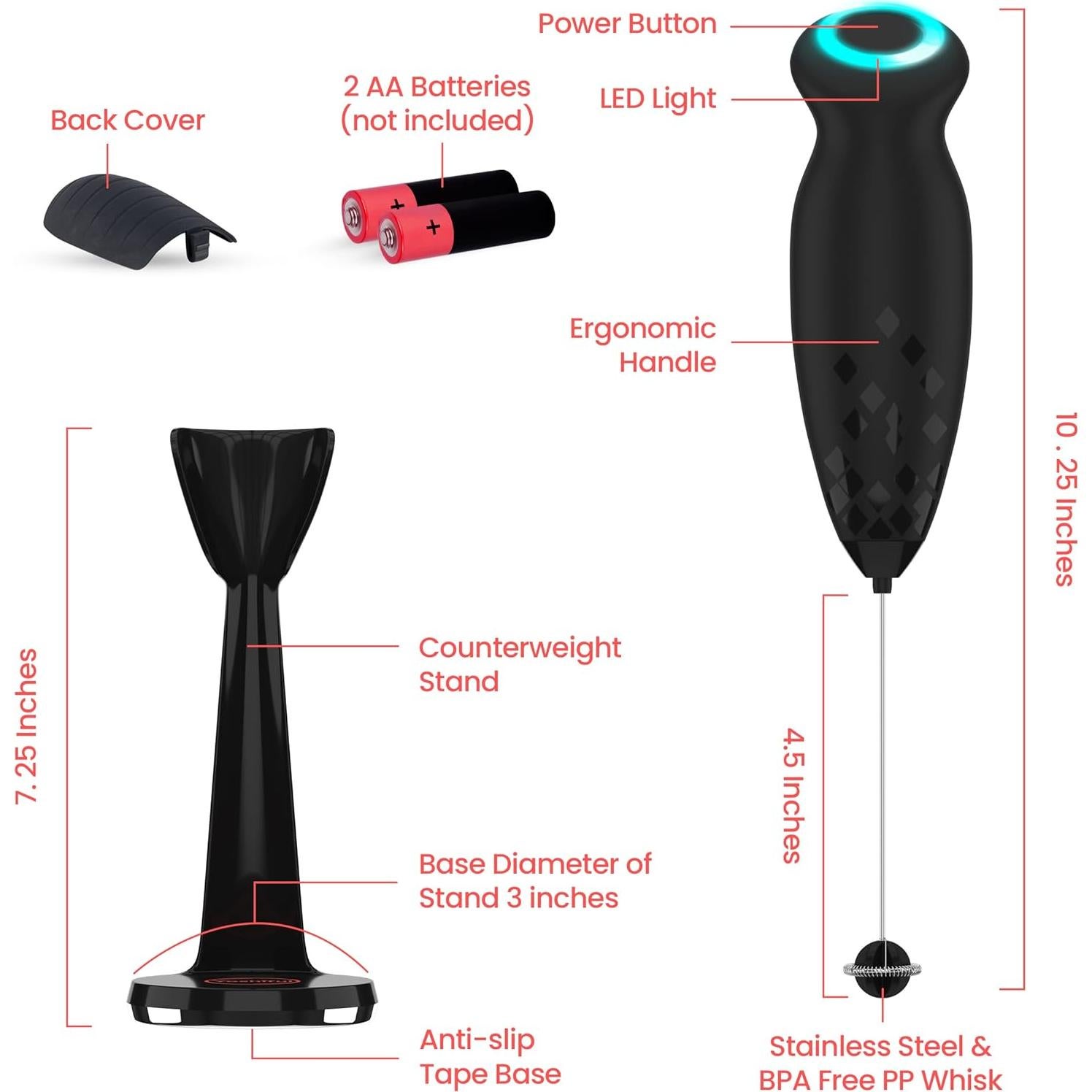 Espumador de Leche Eléctrico YOSHIFUL con Soporte Antideslizante