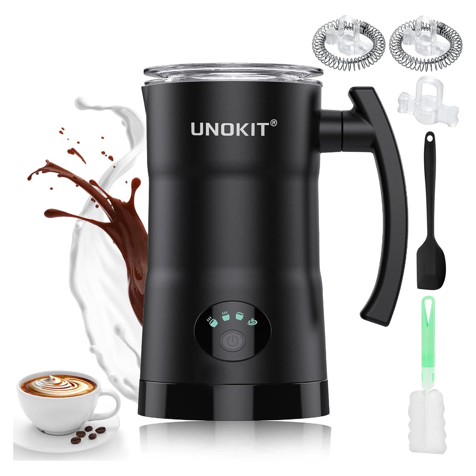 Espumador de Leche Unokit 4-en-1 350ml Negro con Control de Temperatura