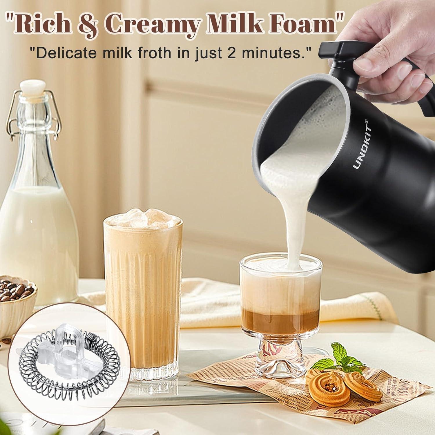 Espumador de Leche Unokit 4-en-1 350ml Negro con Control de Temperatura