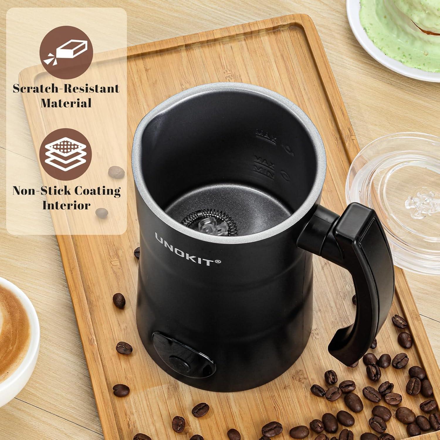 Espumador de Leche Unokit 4-en-1 350ml Negro con Control de Temperatura