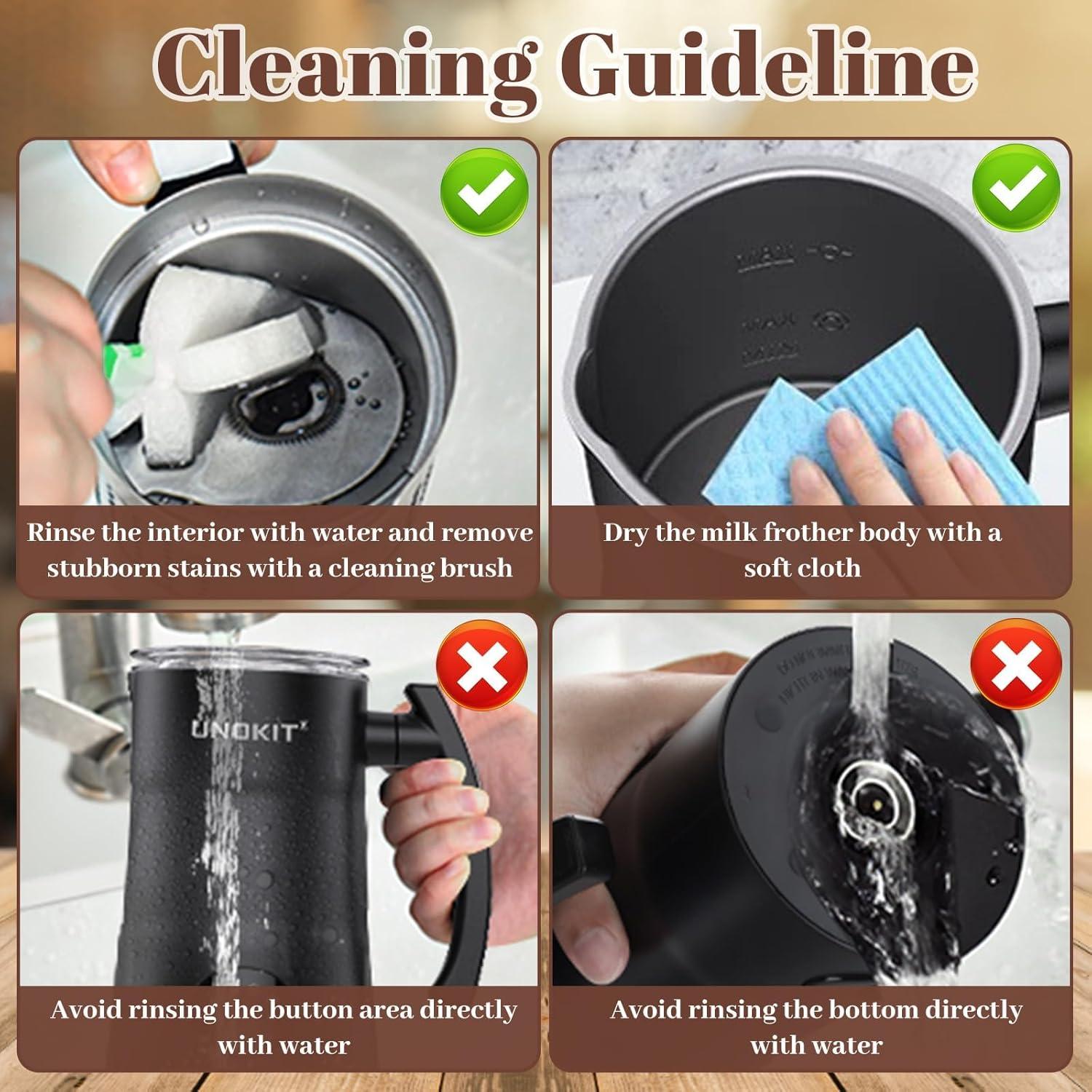 Espumador de Leche Unokit 4-en-1 350ml Negro con Control de Temperatura