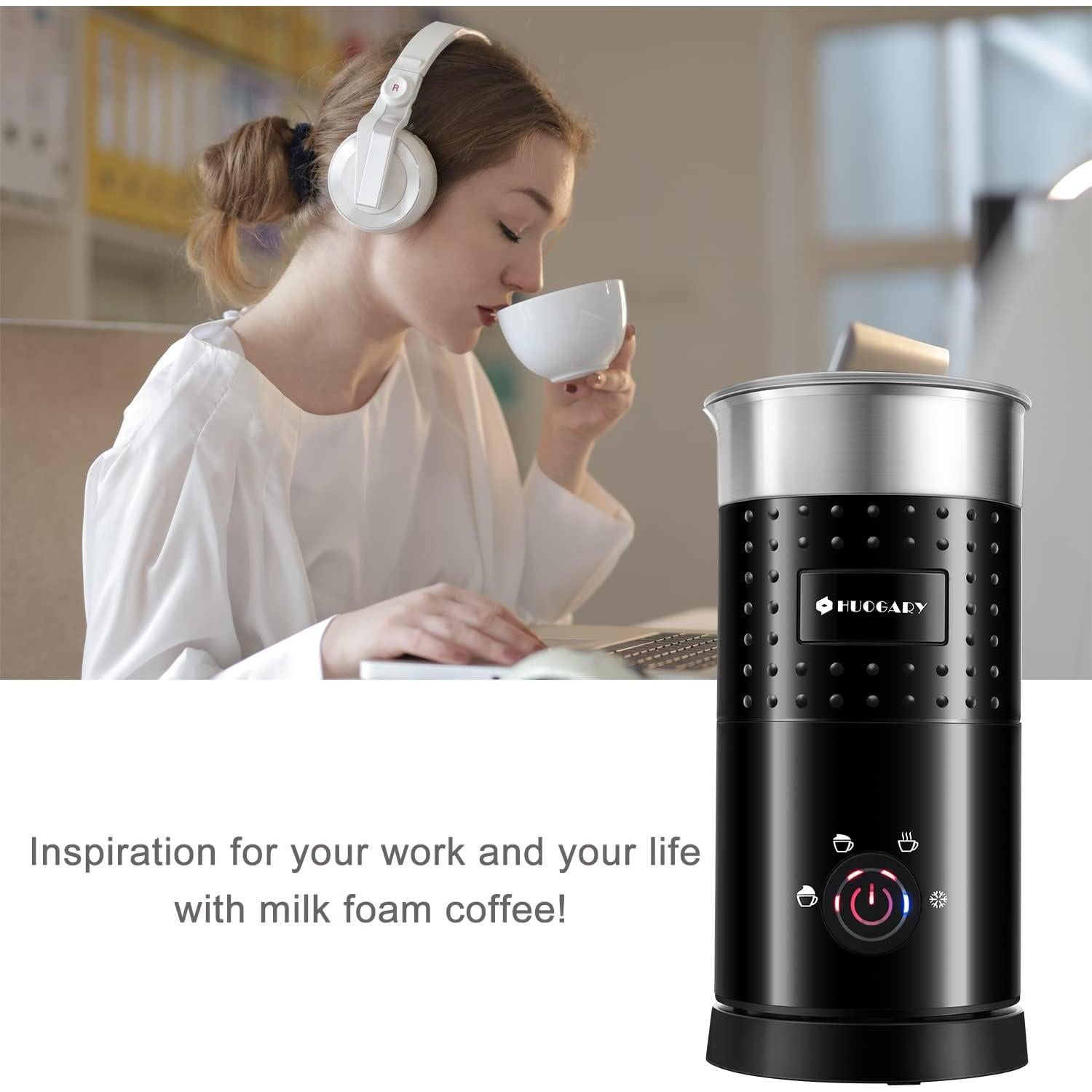 Espumador y Vaporizador de Leche Eléctrico Huogary N21-B 300ml