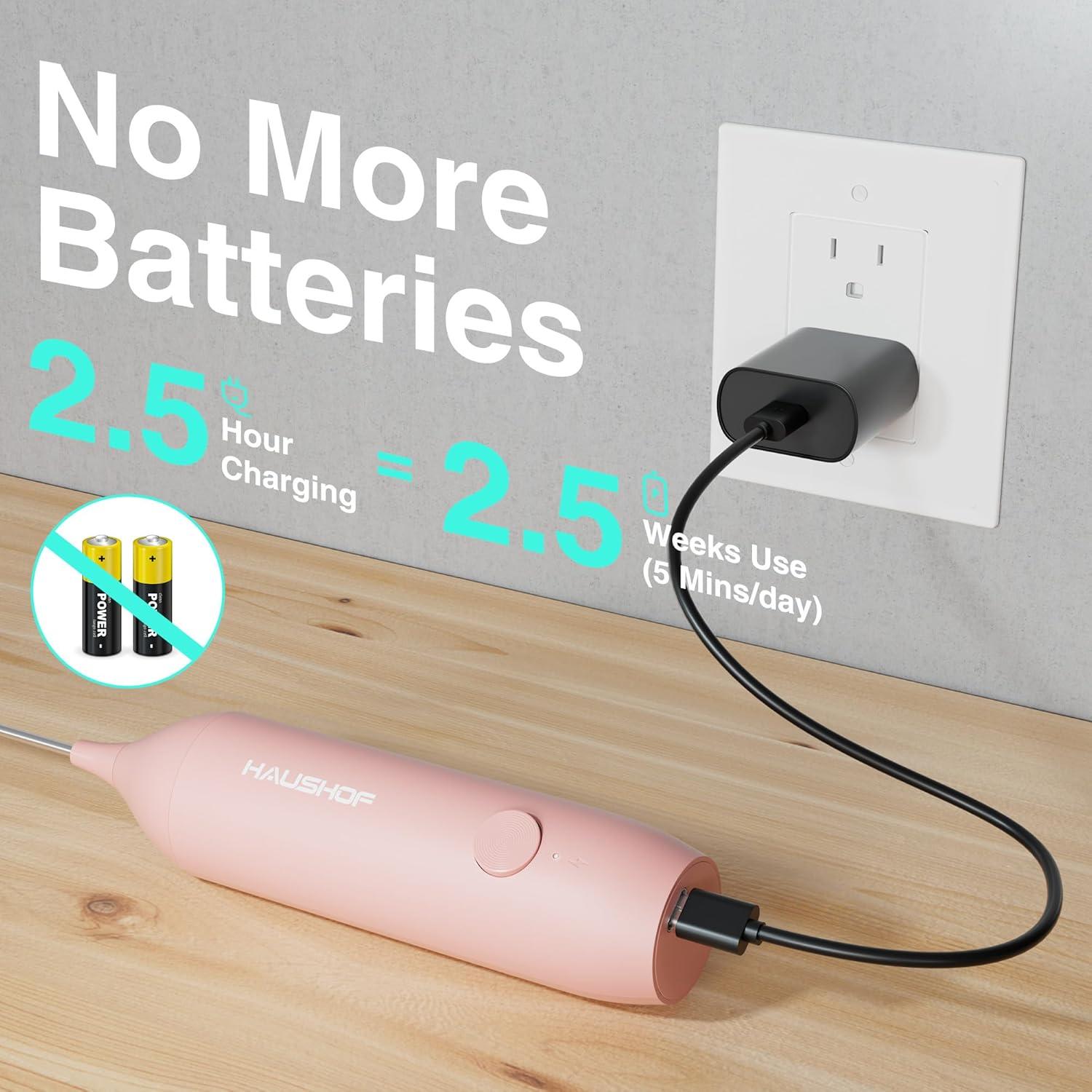 Espumador de Leche Eléctrico HAUSHOF Rosa con Soporte USB-C
