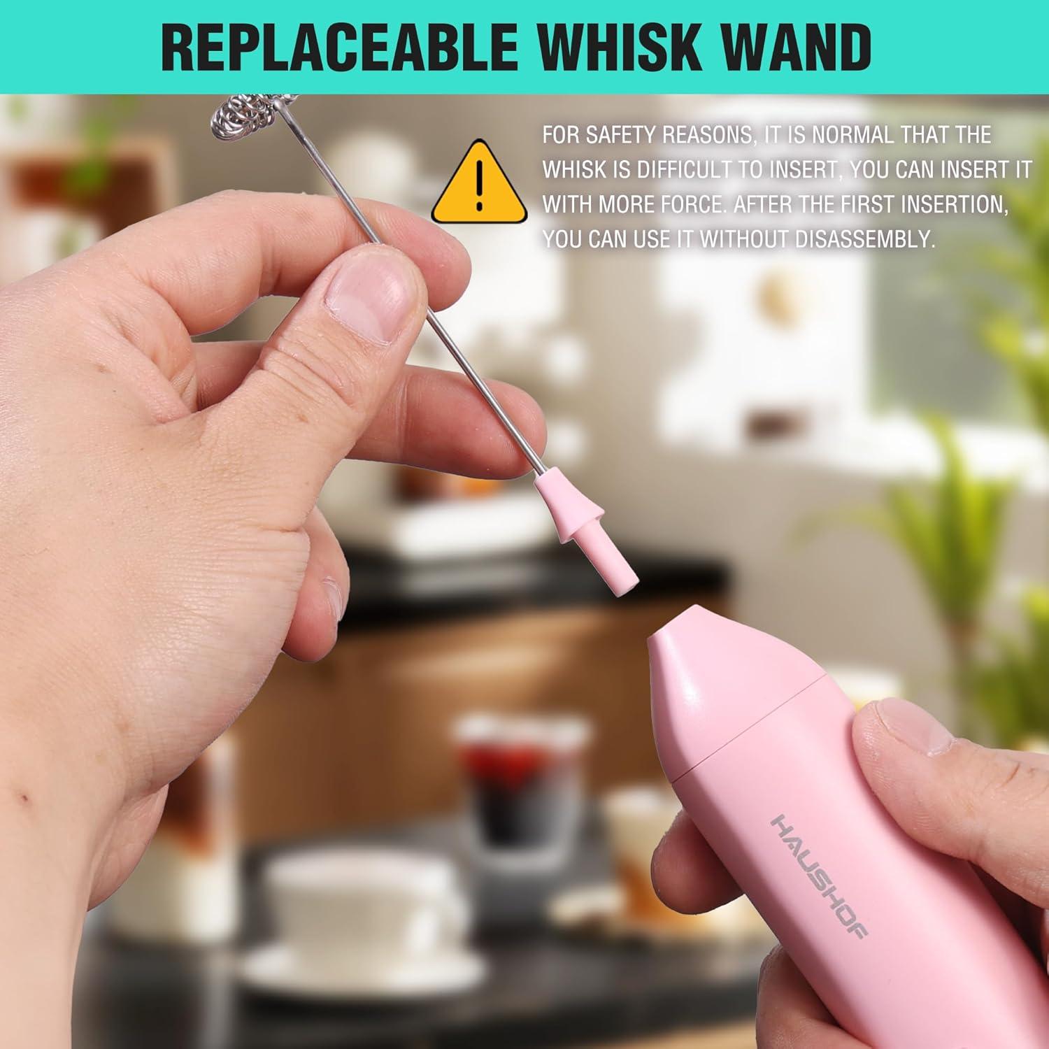 Espumador de Leche Eléctrico HAUSHOF Rosa con Soporte USB-C