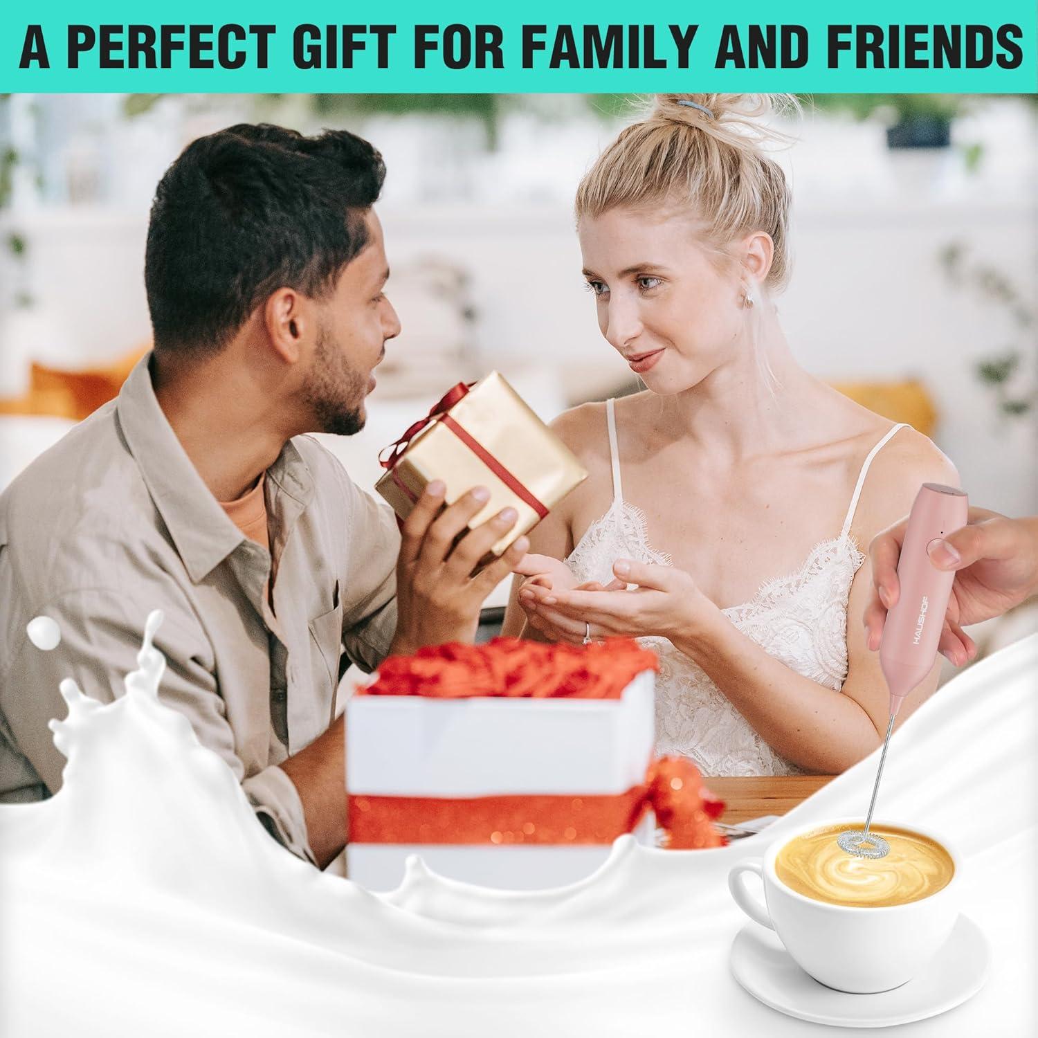 Espumador de Leche Eléctrico HAUSHOF Rosa con Soporte USB-C